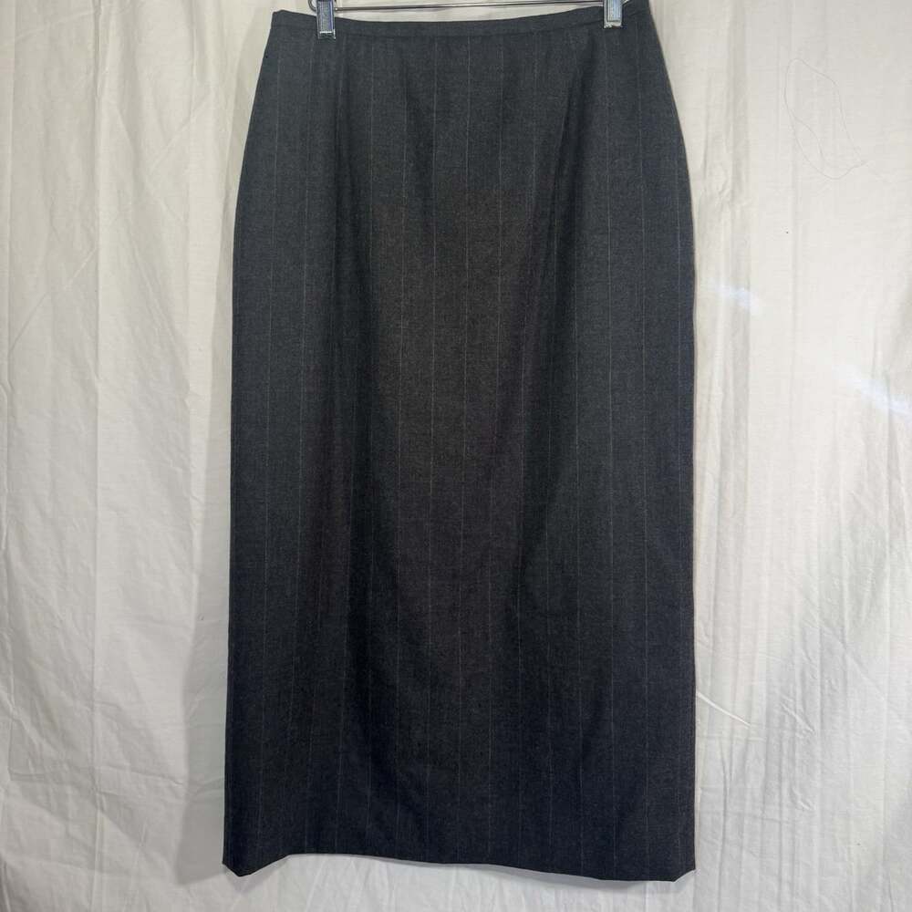 VTG Lauren Ralp Lauren 100% Wool Skirt Gray Pinstripe Size 10 Midi Length